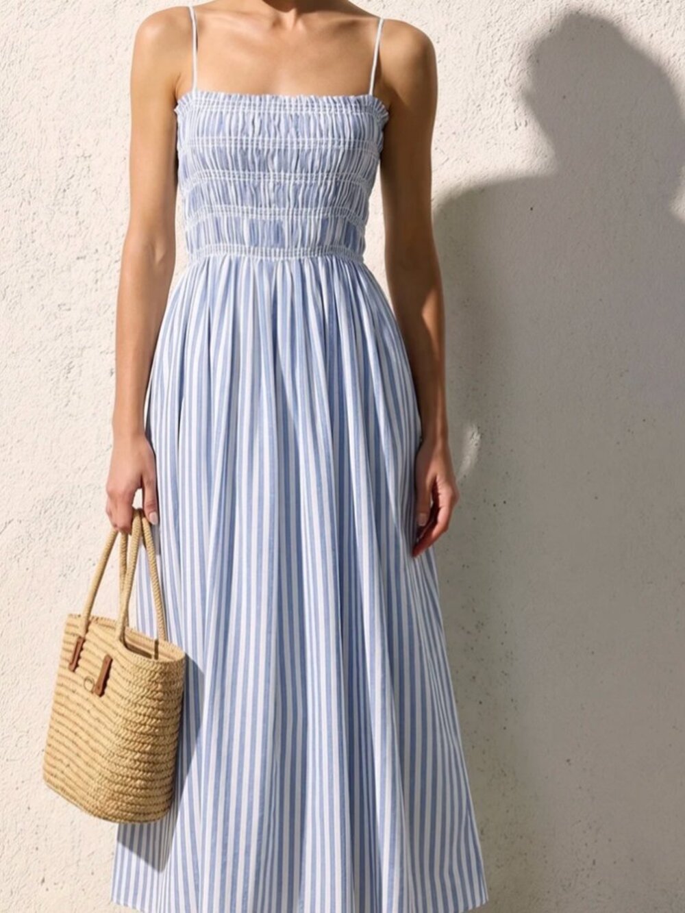 Commense Smocked Striped Cami Maxi Dress M